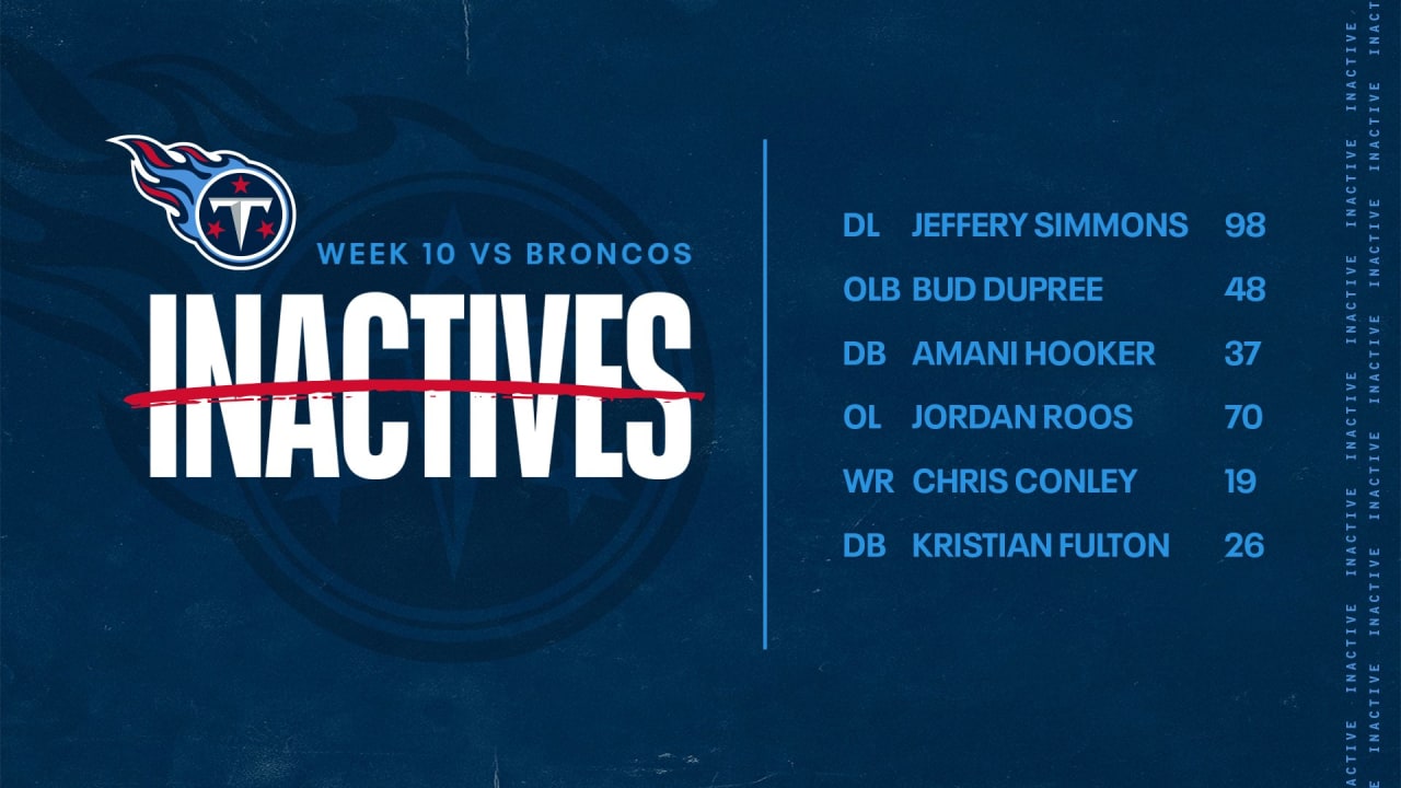 Game Inactives Week 10 Titans vs Broncos BVM Sports
