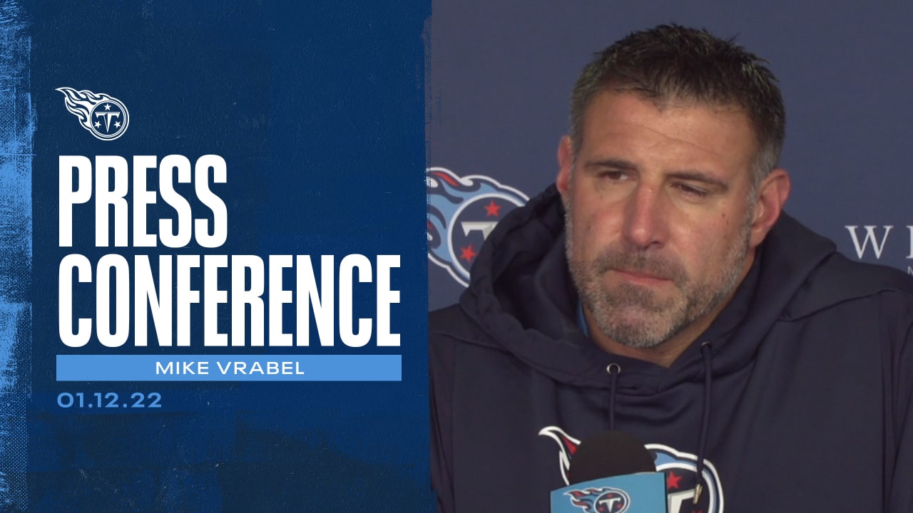 Tennessee Titans coach Mike Vrabel walks out of Friday's press conference