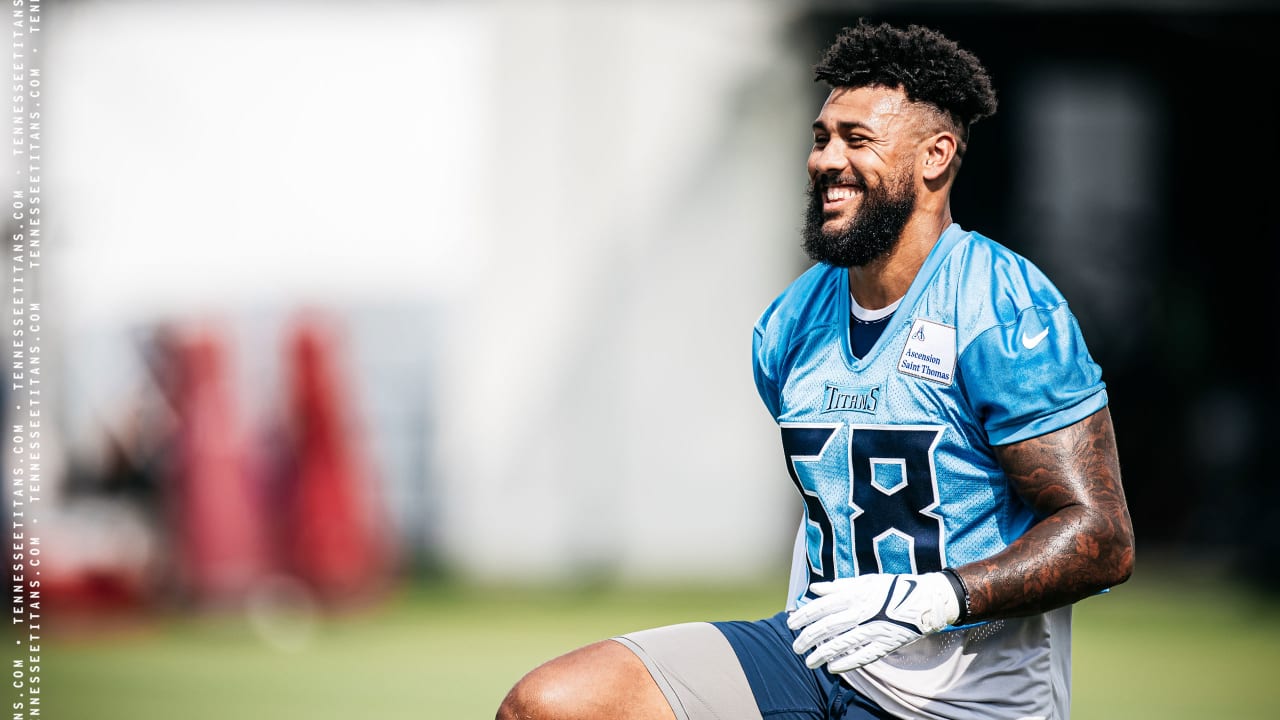 Harold Landry of the Tennessee Titans celebrates after a play