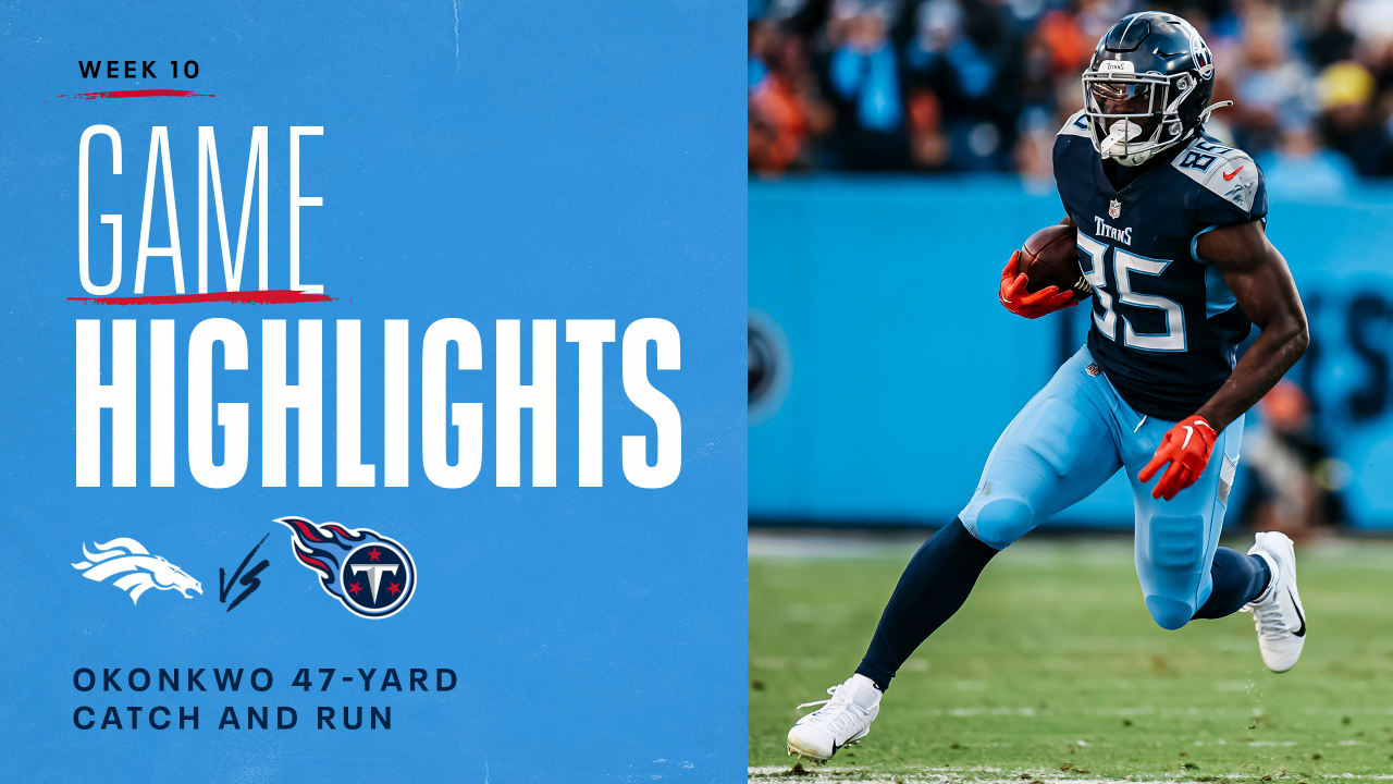 Tennessee Titans tight end Chigoziem Okonkwo (85) in action during the  first half of an NFL preseason football game against the Minnesota Vikings,  Saturday, Aug. 19, 2023 in Minneapolis. Tennessee won 24-16. (