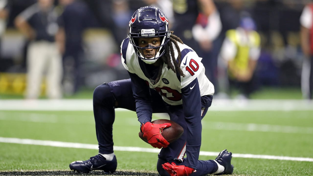 Arizona Cardinals wide receiver DeAndre Hopkins (10) walks on the field  against the Tennessee Titans during the first half of an NFL football game,  Sunday, Sep. 12, 2021, in Nashville, Tenn. (AP