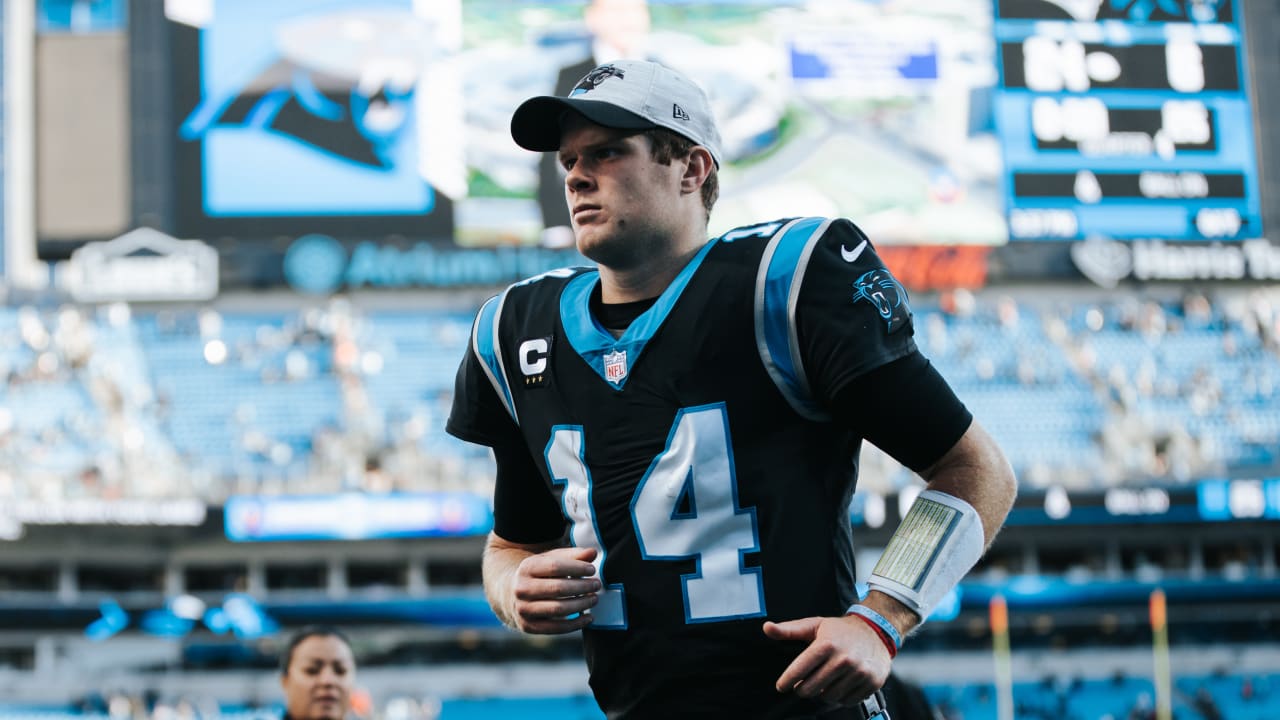 Panthers' $18.8 million BACKUP quarterback Sam Darnold reacts to