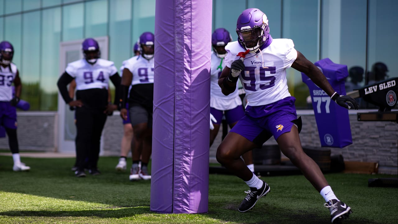 Minnesota Vikings defensive end Janarius Robinson (95) on the field during  an NFL preseason football game against the Indianapolis Colts, Saturday,  Aug. 21, 2021 in Minneapolis. Indianapolis won 12-10. (AP Photo/Stacy Bengs