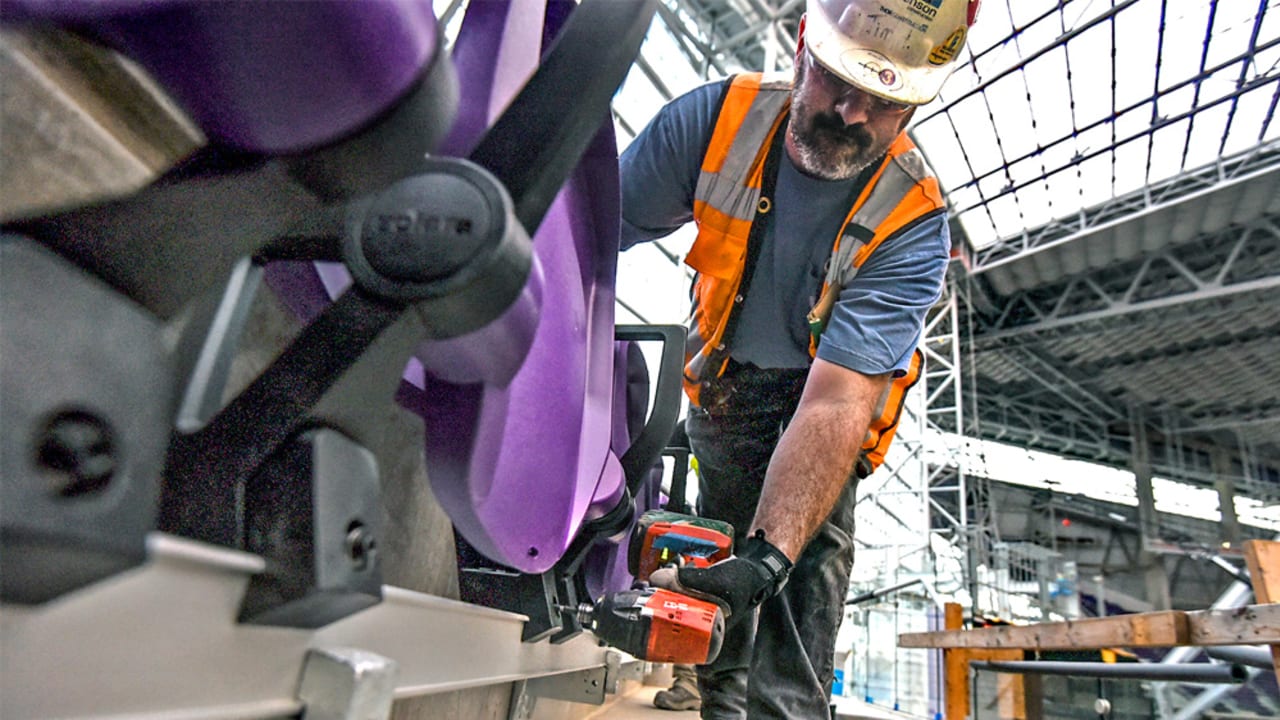 U.S. Bank Stadium home of the Minnesota Vikings with stadium and arena  seating and telescoping stands manufactured by Irwin Seating Company