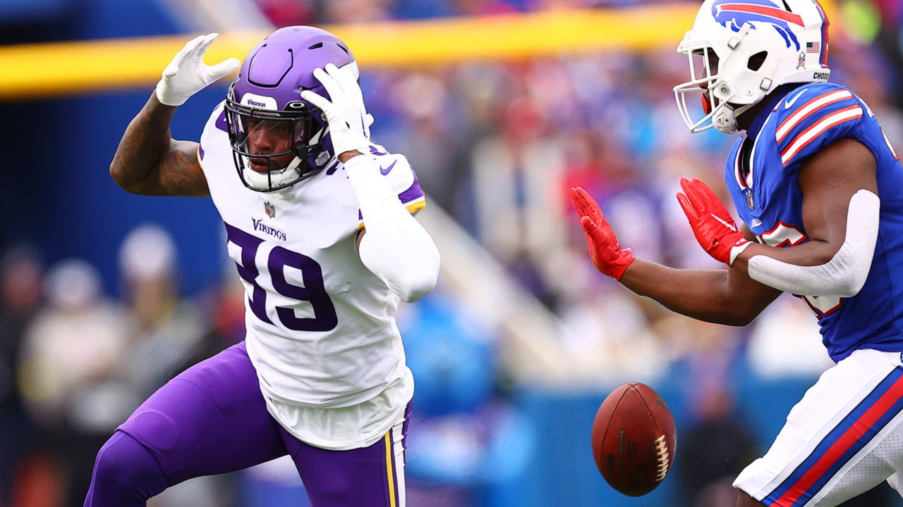 Chandon Sullivan of the Minnesota Vikings reacts after making a