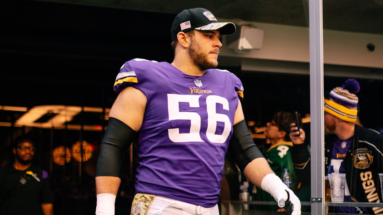 Minnesota Vikings center Garrett Bradbury (56) runs off the field