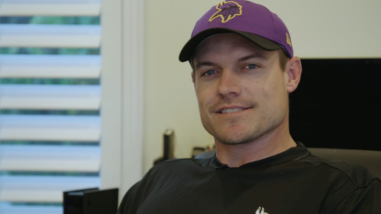 New Vikings head coach Kevin O'Connell in an office