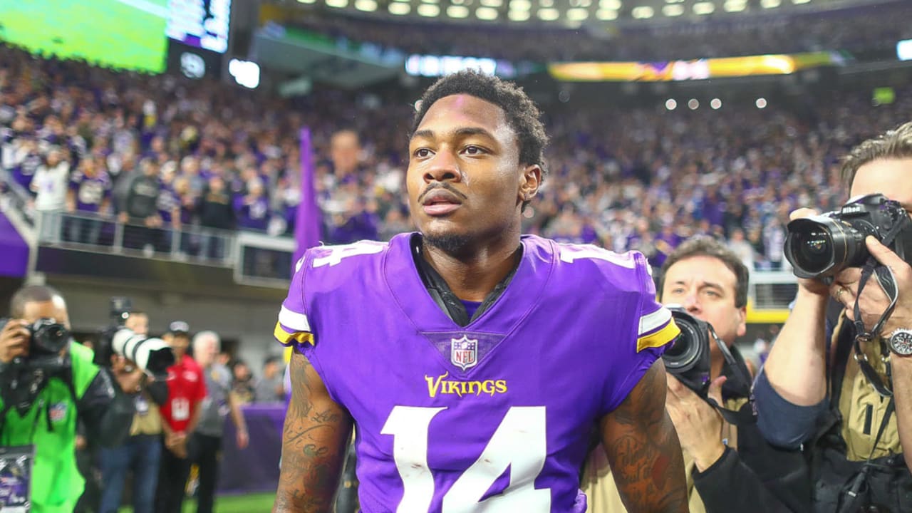 Minnesota Vikings wide receiver Stefon Diggs reacts after scoring the game  winning touchdown against the New Orleans Saints in the second half of the  NFC Divisional round playoff game at U.S. Bank