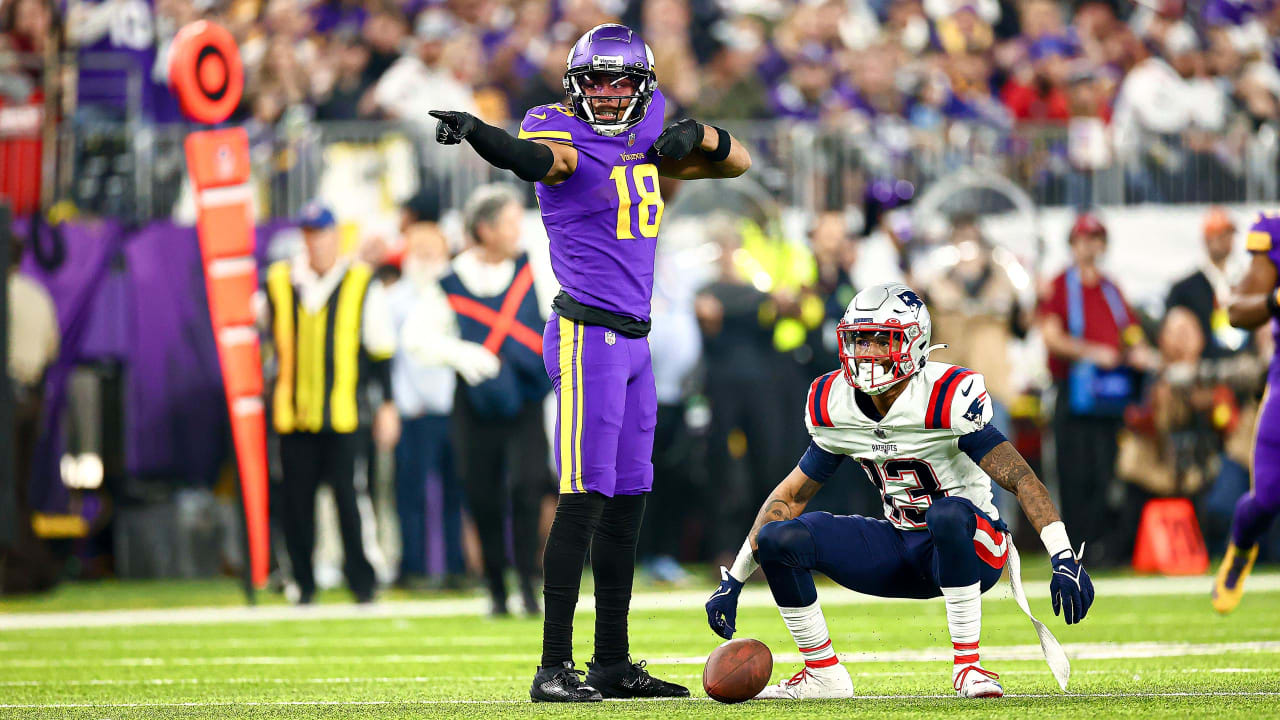 Minnesota Vikings wide receiver Randy Moss comes down with a pass