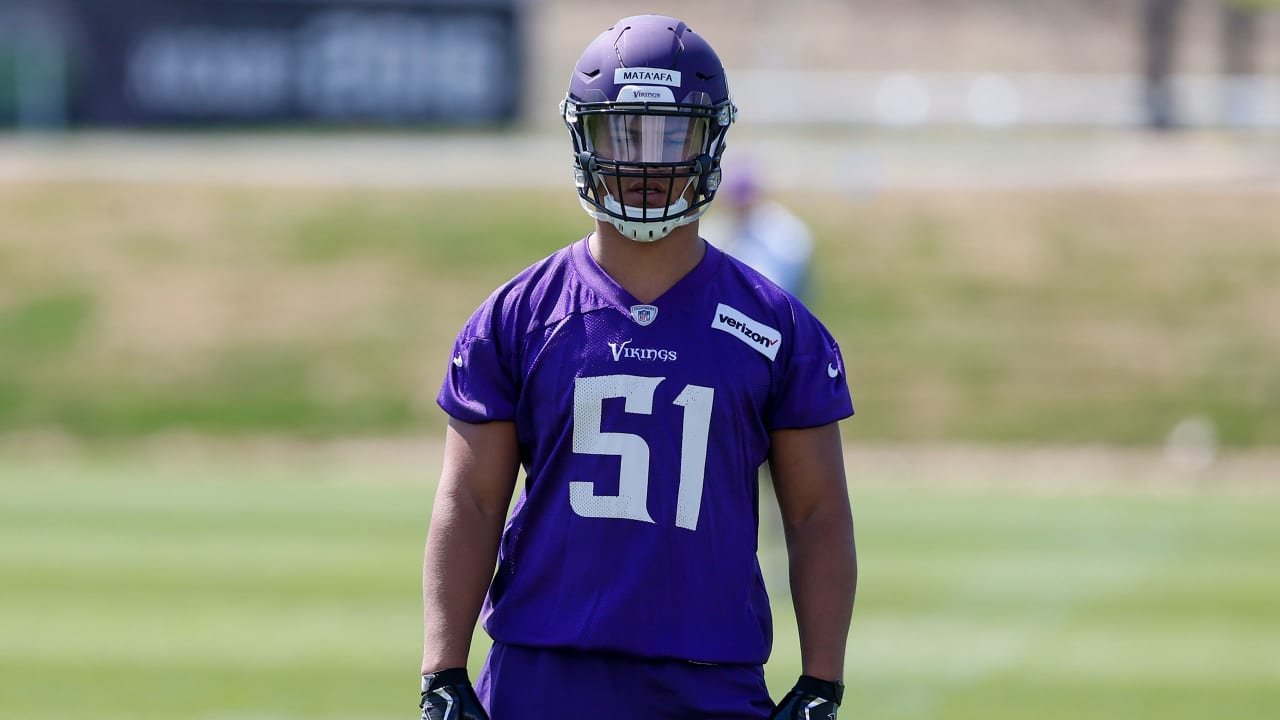 KANSAS CITY, MO - AUGUST 27: Minnesota Vikings defensive end Hercules  Mata'afa (50) during an NFL preseason game between the Minnesota Vikings  and Kansas City Chiefs on Aug 27, 2021 at GEHA