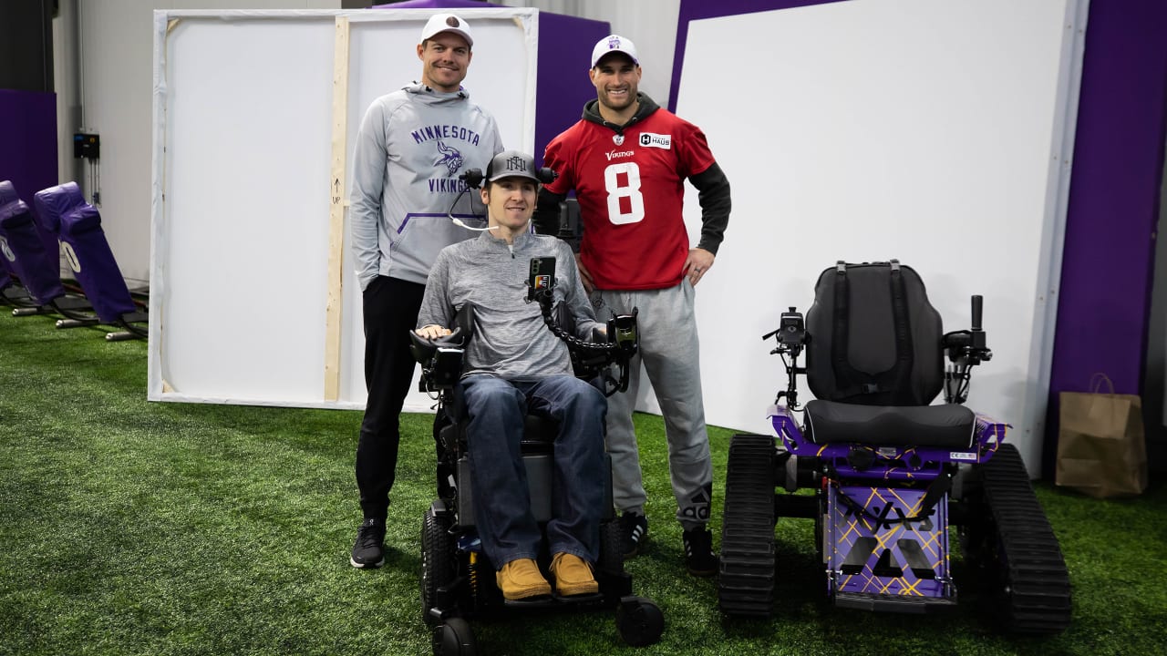 View of stalls in Minnesota Vikings locker room during photo shoot