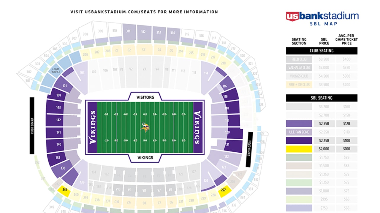 Minnesota Vikings, U.S. Bank Stadium Map / Seating Chart