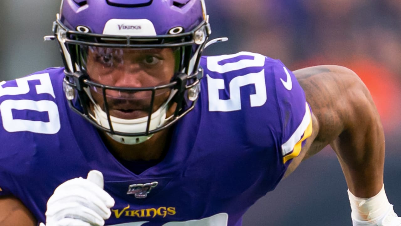 Minnesota Vikings linebacker Eric Wilson (50) waits for a new quarter to  start during an NFL football game against the Dallas Cowboys, Sunday, Nov.  22, 2020, in Minneapolis. (AP Photo/Jim Mone Stock