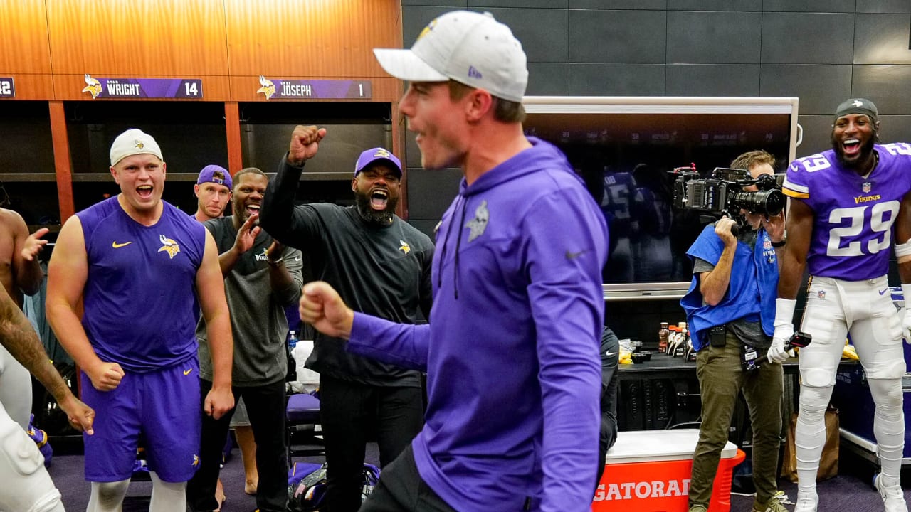 Detroit Lions celebrate in locker room following win over Packers