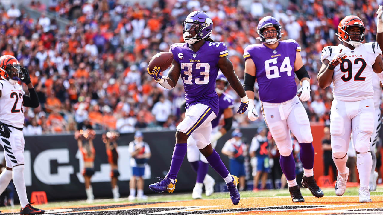 September 12, 2021: Minnesota Vikings wide receiver Justin Jefferson (18)  run after catch at the NFL football game between the Minnesota Vikings and  the Cincinnati Bengals at Paul Brown Stadium in Cincinnati