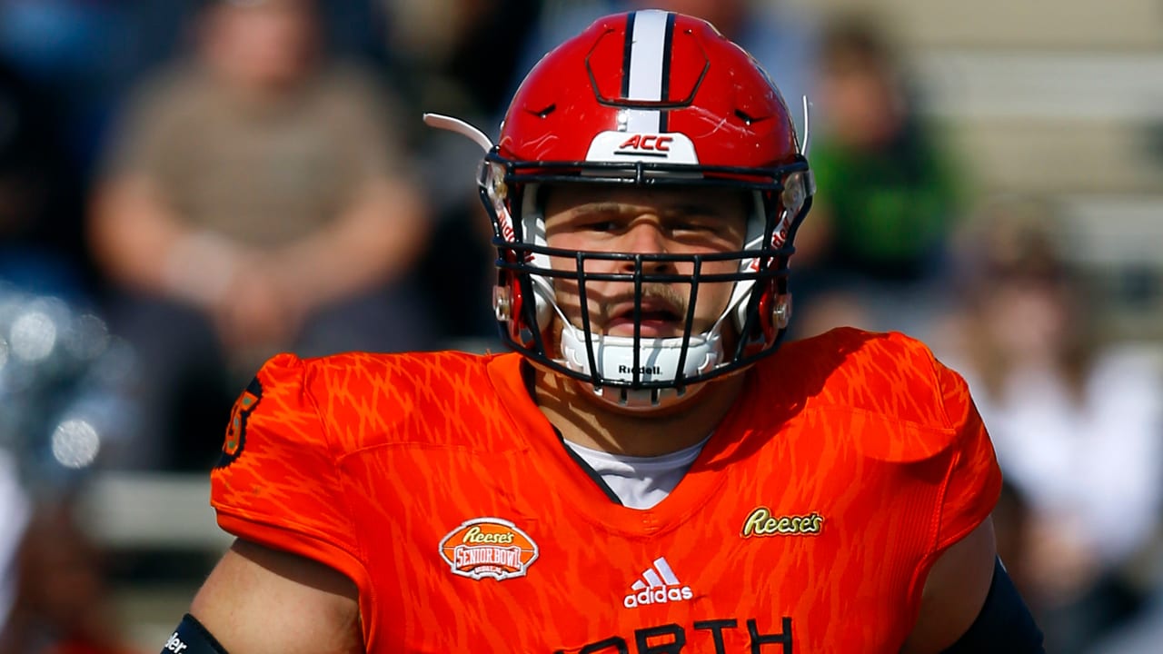 Minnesota Vikings first round draft pick, center Garrett Bradbury,  addresses the media after rookie minicamp workouts at the NFL football  team's complex Friday, May 3, 2019, in Eagan, Minn.Bradbury played for North