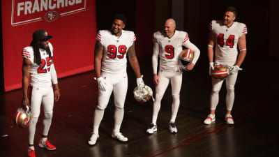 State of the Franchise event: San Francisco 49ers unveil '94 red throwback  jerseys, hall of fame inductees - ABC7 San Francisco