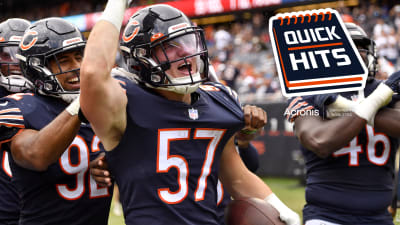 Chicago Bears linebacker Jack Sanborn (57) runs after the ball