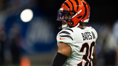 BALTIMORE, MD - OCTOBER 24: A view of the helmet of a Cincinnati Bengal  during the Cincinnati Bengals game versus the Baltimore Ravens on October  24, 2021 at M&T Bank Stadium in