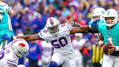 Buffalo Bills defensive end Greg Rousseau runs a drill during practice at  the NFL football team's training camp in Pittsford, N.Y., Sunday, July 30,  2023. (AP Photo/Adrian Kraus Stock Photo - Alamy