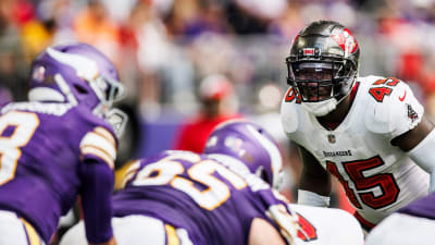 Tampa Bay Buccaneers linebacker Devin White (45) leaves the field after an  NFL football game against the Minnesota Vikings, Sunday, Sept. 9, 2023 in  Minneapolis. Tampa Bay won 20-17. (AP Photo/Stacy Bengs