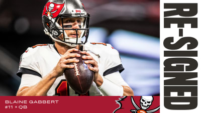 Tampa Bay Buccaneers quarterback Blaine Gabbert (11) talks with quarterback  Ryan Griffin (4) and quarterback Tom Brady (12) before an NFL preseason  preseason football game against the Indianapolis Colts in Indianapolis,  Saturday