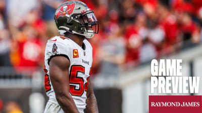 Tampa Bay Buccaneers guard Luke Goedeke (67) lines up during the first half  of an NFL football game against the Atlanta Falcons, Sunday, Jan. 8, 2023,  in Atlanta. The Atlanta Falcons won