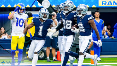 Safety (28) Malik Hooker of the Dallas Cowboys warms up before playing  against the Los Angeles Rams in an NFL football game, Sunday, Oct. 9, 2022,  in Inglewood, Calif. Cowboys won 22-10. (