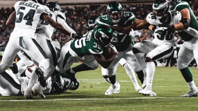 New York Jets defensive back Mark Myers (32) in coverage during the first  half of a preseason NFL football game against the Philadelphia Eagles  Thursday, Aug. 29, 2019, in East Rutherford, N.J.