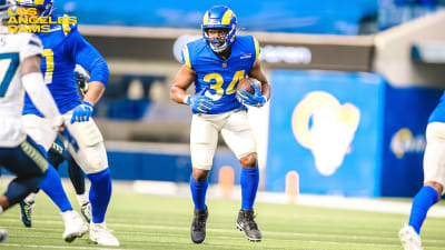 Los Angeles Rams running back Malcolm Brown (34) gains yards on a run  during an NFL football game against the San Francisco 49ers, Sunday,  October 13, 2019 in Los Angeles. The 49ers