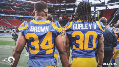 Los Angeles Rams running back Malcolm Brown (34) catches a lateral during  an NFL football game against the New Orleans Saints, Sunday, September 15,  2019 in Los Angeles. The Rams defeated the