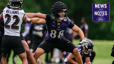 Tampa Bay, Florida, USA, August 26, 2023, Baltimore Ravens Tight End  Charlie Kolar #88 makes a run in the first quarter at Raymond James  Stadium. (Photo by Marty Jean-Louis/Sipa USA) Credit: Sipa