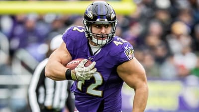 Baltimore Ravens fullback Patrick Ricard (42) warms up before an NFL  football game against the Denver Broncos, Sunday, Dec. 4, 2022, in  Baltimore. (AP Photo/Nick Wass Stock Photo - Alamy