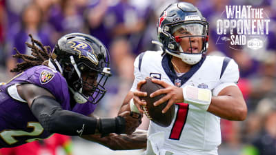 Fabs watch during the second half of an NFL football game between the  Baltimore Ravens and the Houston Texans at M&T Bank Stadium Sunday, Sept.  10, 2023, in Baltimore. (AP Photo/Julio Cortez