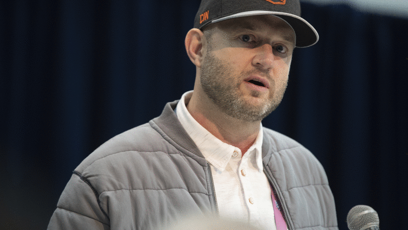 Duke Tobin, the Bengals' Director of Player Personnel, speaks during the 2019 Scouting Combine in Indianapolis on Wednesday, Feb. 27, 2019. (Perry Knotts via AP)
