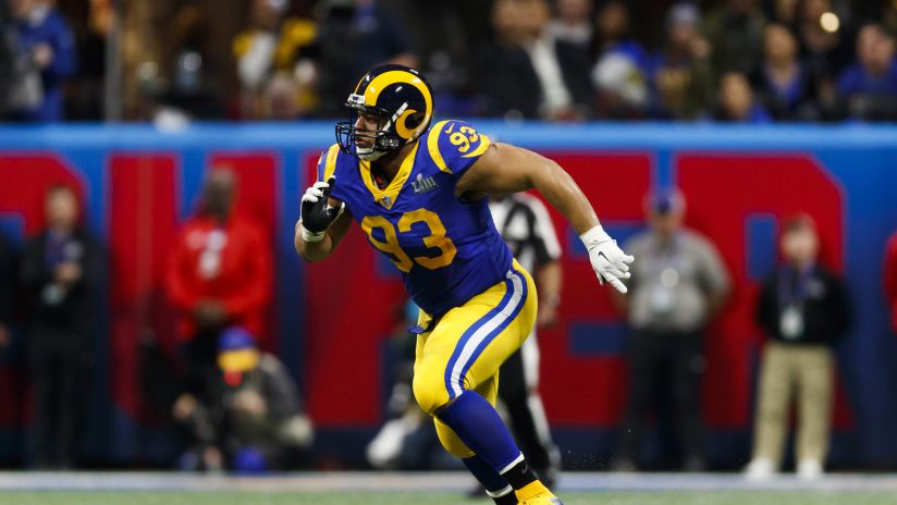 Los Angeles Rams nose tackle Ndamukong Suh (93) in action during NFL Super Bowl 53 against the New England Patriots on Sunday, Feb. 3, 2019 in Atlanta. The Patriots defeated the Rams, 13-3. (Ryan Kang via AP)