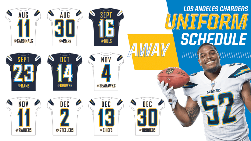 la chargers jersey schedule