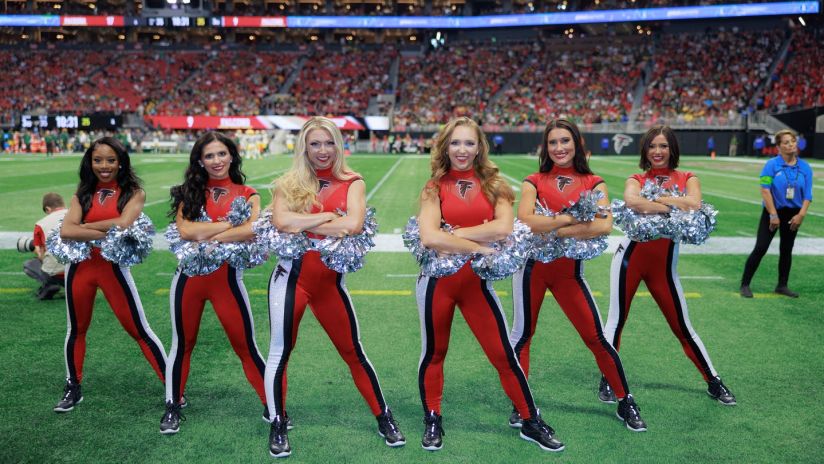 Atlanta Falcons cheerleaders perform during the first half of an