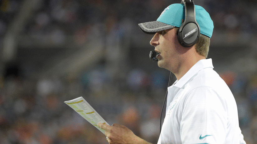 FILE - This Aug. 25, 2016, file photo, shows Miami Dolphins head coach Adam Gase directing his team against the Atlanta Falcons during the first half of an NFL preseason football game in Orlando, Fla. Gase is the NFL's youngest head coach at 38, but his stock rose immensely during the last few years as an assistant with his work with quarterbacks. (AP Photo/Phelan M. Ebenhack, file)