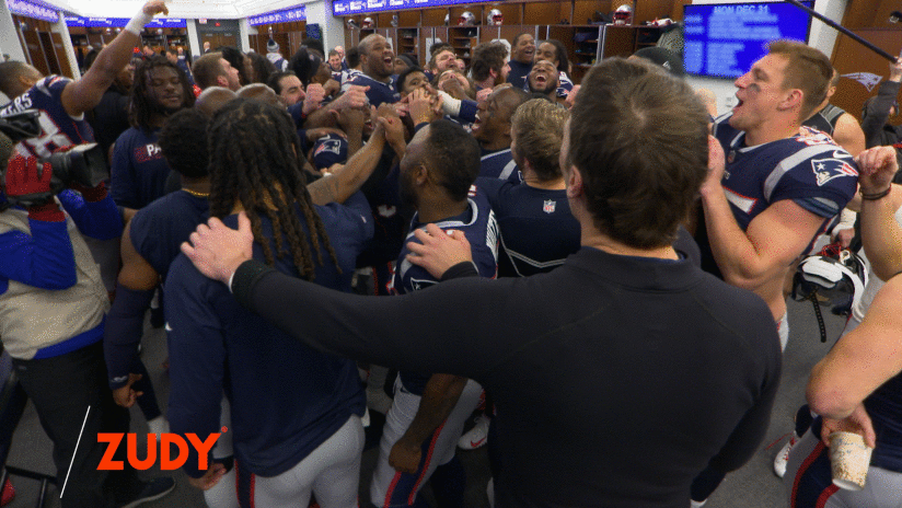 Locker Room Celebration Following The Win Over The Jets