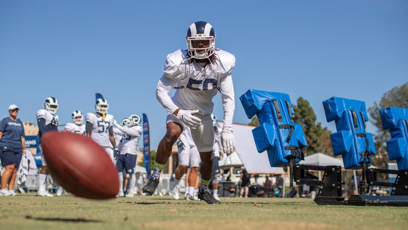Linebacker (58) Cory Littleton of the Los Angeles Rams practices on day 3 of Training Camp, Monday, July 29, 2019, in Irvine, CA. (Jeff Lewis/Rams)