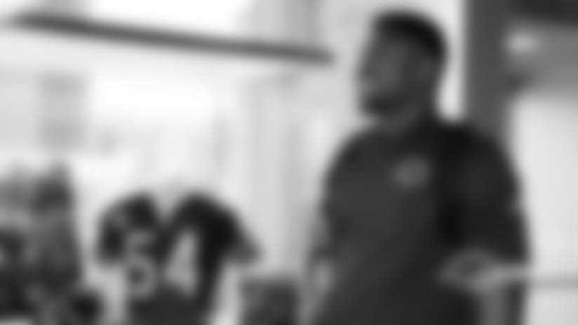 Khalil Mack arrives at Halas Hall