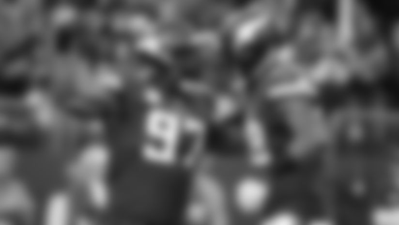 Minnesota Vikings defensive end Everson Griffen celebrates with teammate Danielle Hunter, right, after sacking Detroit Lions quarterback Matthew Stafford during the second half of an NFL football game, Sunday, Nov. 4, 2018, in Minneapolis. (AP Photo/Bruce Kluckhohn)