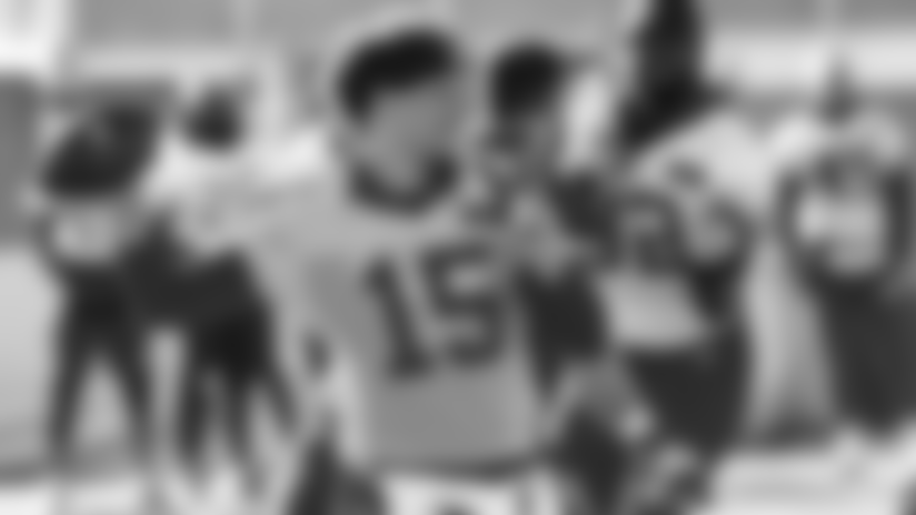 Kansas City Chiefs quarterback Patrick Mahomes (15) during practice on 12/5/18