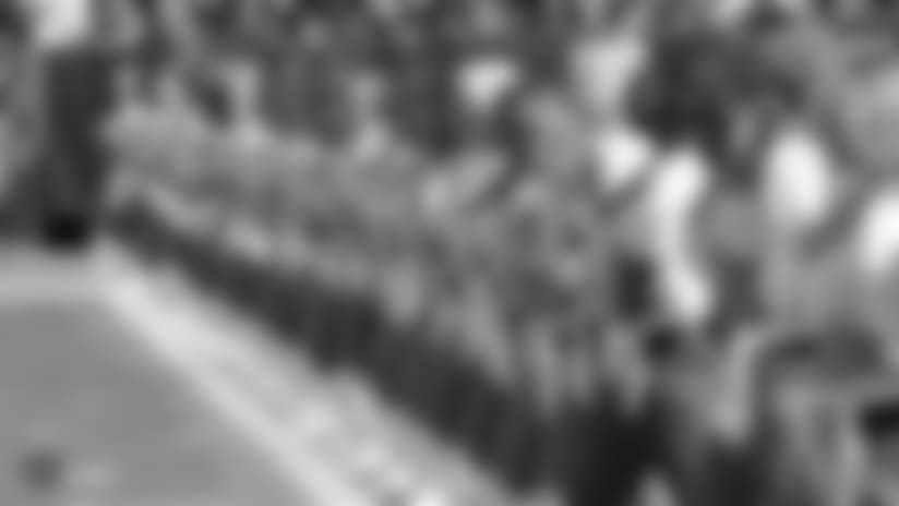 The Raiderettes during the national anthem before the Oakland Raiders game against the Indianapolis Colts at Oakland-Alameda County Coliseum, Sunday, October 28, 2018, in Oakland, California. The Oakland Raiders lost 42-28.