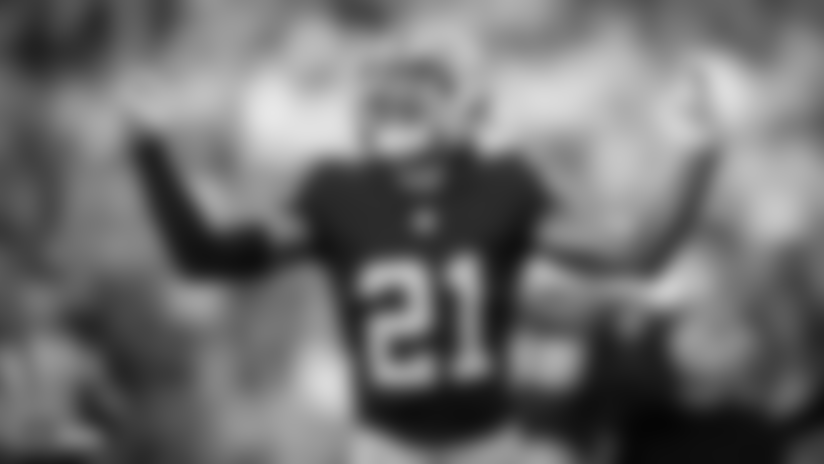 Oakland Raiders cornerback Gareon Conley (21) celebrates during the Oakland Raiders regular season game against the Pittsburgh Steelers at Oakland Alameda-County Coliseum on Sunday, December 9th, 2018, in Oakland, California. The Oakland Raiders won 24-21.