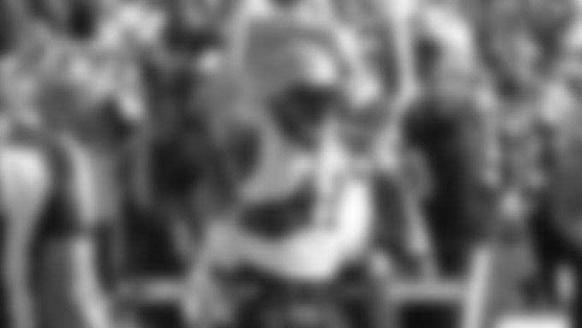 New Orleans Saints running back Alvin Kamara rushes for a 2-yard touchdown against the New England Patriots in Week 5 of the 2023 NFL season.