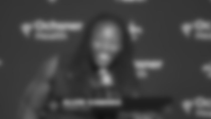 New Orleans Saints running back Alvin Kamara's postgame interview after the Saints' win against the New England Patriots in Week 5 of the 2023 NFL season.