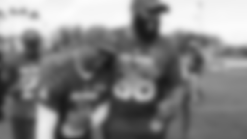 Seattle Seahawks quarterback Russell Wilson (3) and Chicago Bears defensive end Akiem Hicks (96) during the 2019 Pro Bowl Skills Showdown, Wednesday, Jan. 23, 2019 in Orlando, Fla. (Ben Liebenberg/NFL)(Ben Liebenberg/NFL)