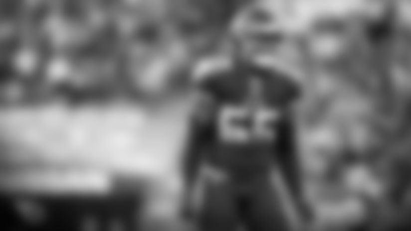 NASHVILLE, TN - NOVEMBER 24, 2019 - Linebacker Jayon Brown #55 of the Tennessee Titans celebrate after a big play during the game between the Tennessee Titans and the Jacksonville Jaguars at Nissan Stadium in Nashville, TN. Photo By Sam Carbine/Tennessee Titans